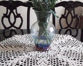 31" Crochet Leaf Pattern Doily in Off White Ecru Cotton READY TO SHIP