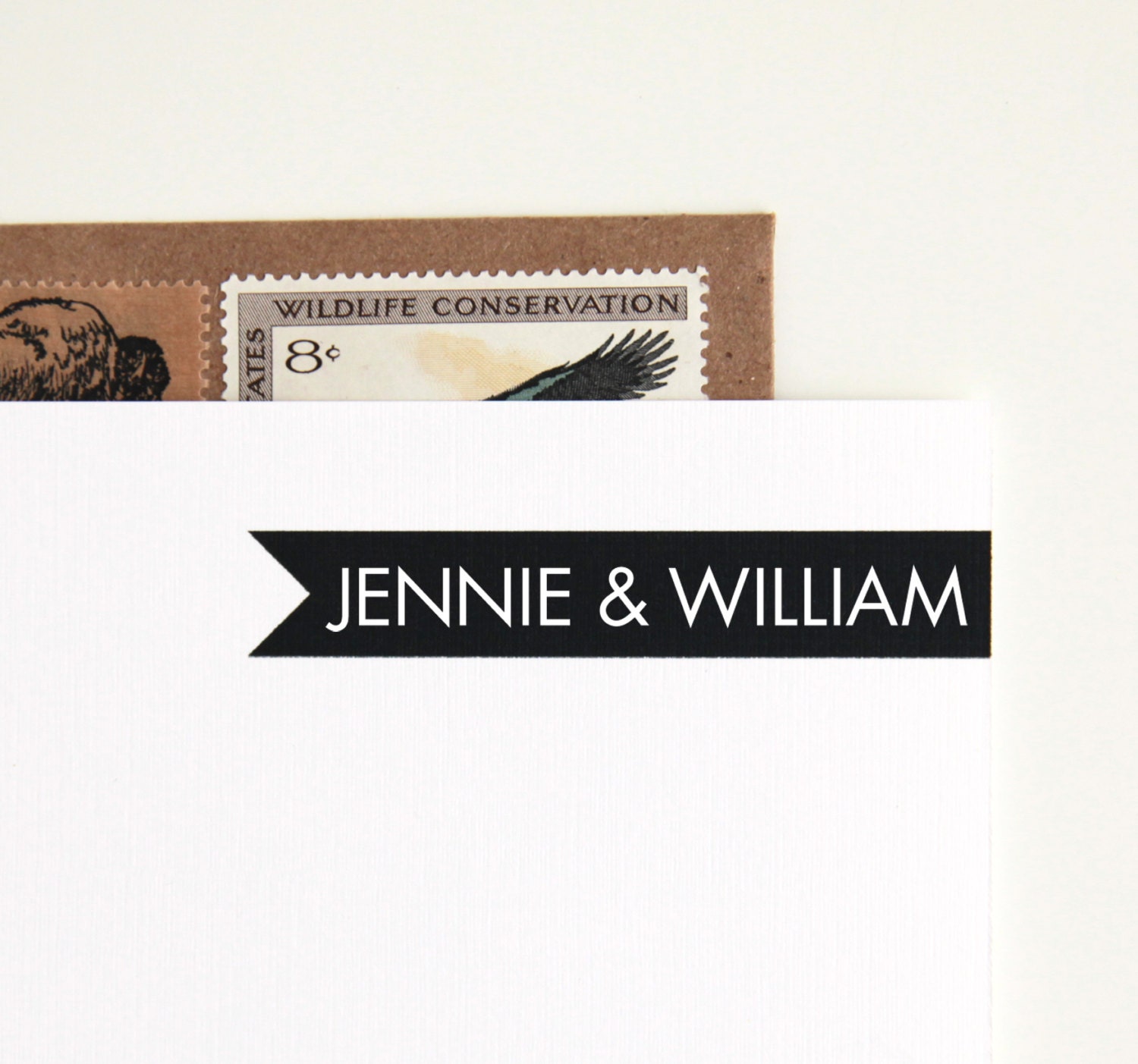 Modern Custom Nameplate Rubber Stamp, Personalized with Couples Names or First and Last (Wood Mounted), DIY Wedding Favors, Save the Date