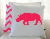 Cushion Cover - Hand Printed - Neon Pink Rhino