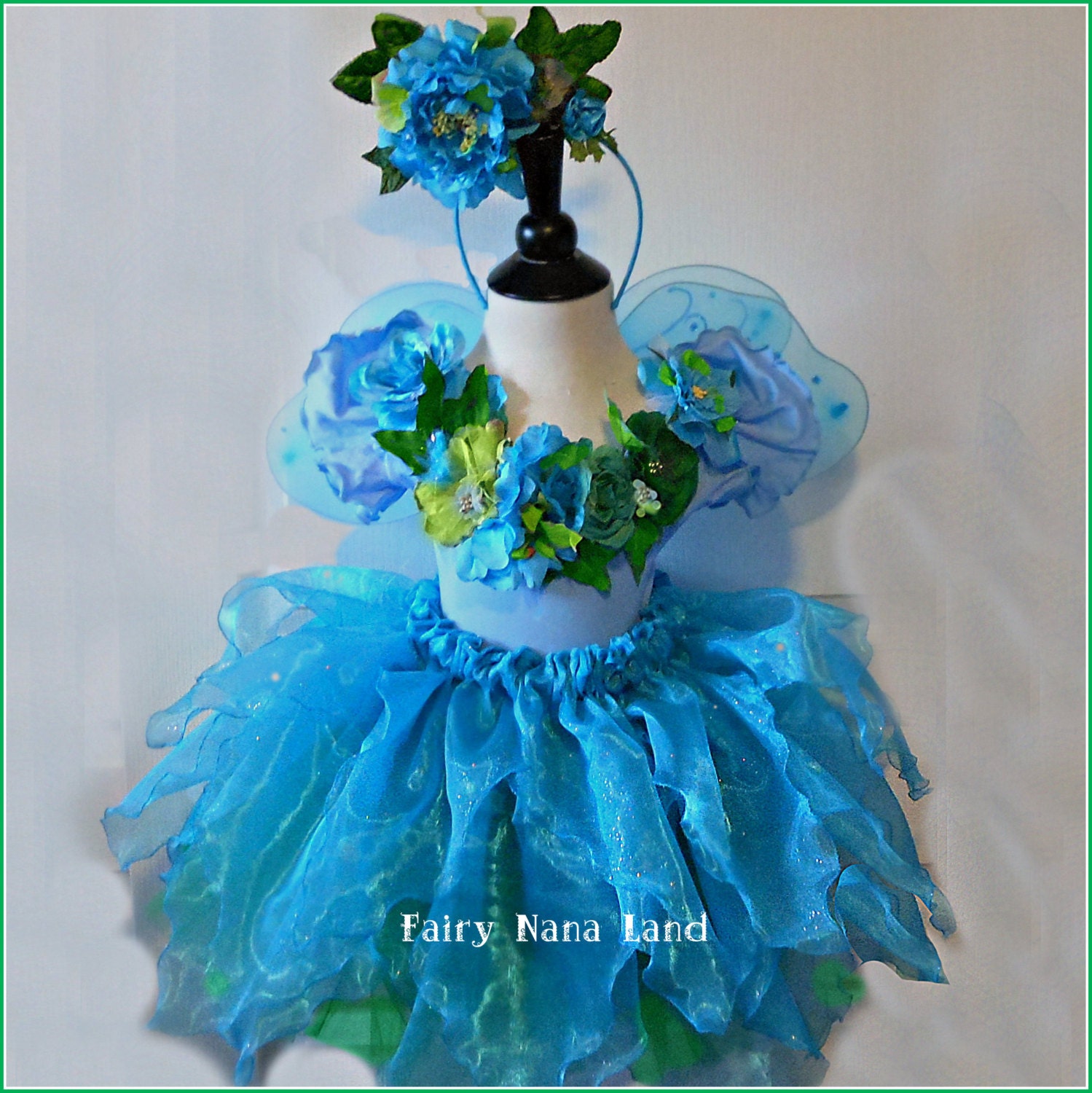 SUMMER SALE - Flower Girl - Flower Fairy - Fairy Costume child size 4/6 - Turquoise Breeze Fairy