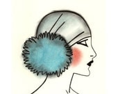 Art Deco Flapper Girl -  Blue Pom Pom - 4 X 6 print