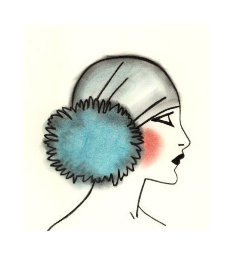 Art Deco Flapper Girl - Blue Pom Pom - 4 X 6 print