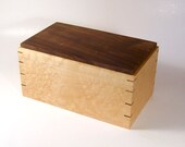 Handmade Wood Jewelry Box Birdseye Maple Wood with Walnut Wood Top