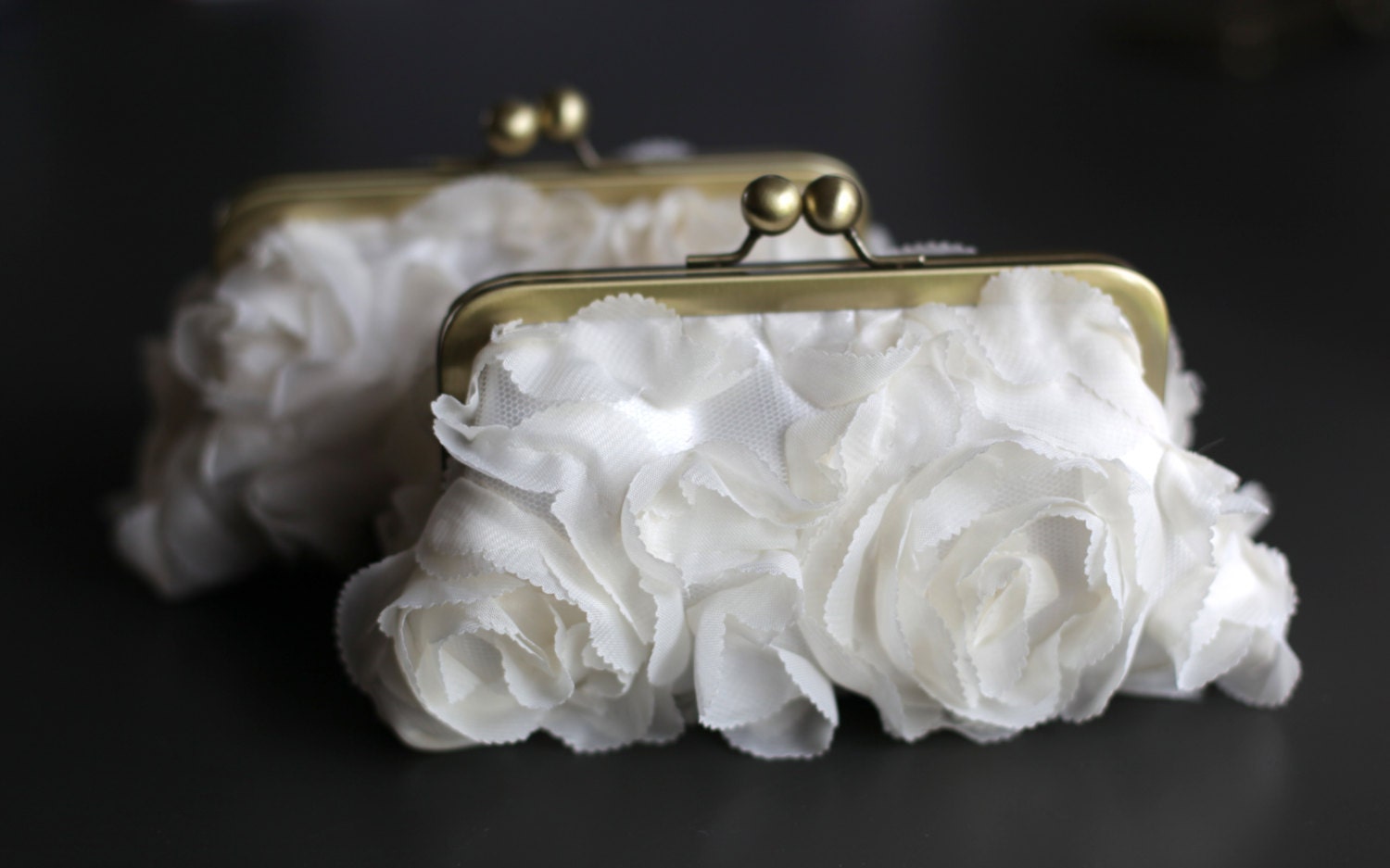 Fairy Tale Wedding - Rosette Ivory Clutch with Antique Brass Frame
