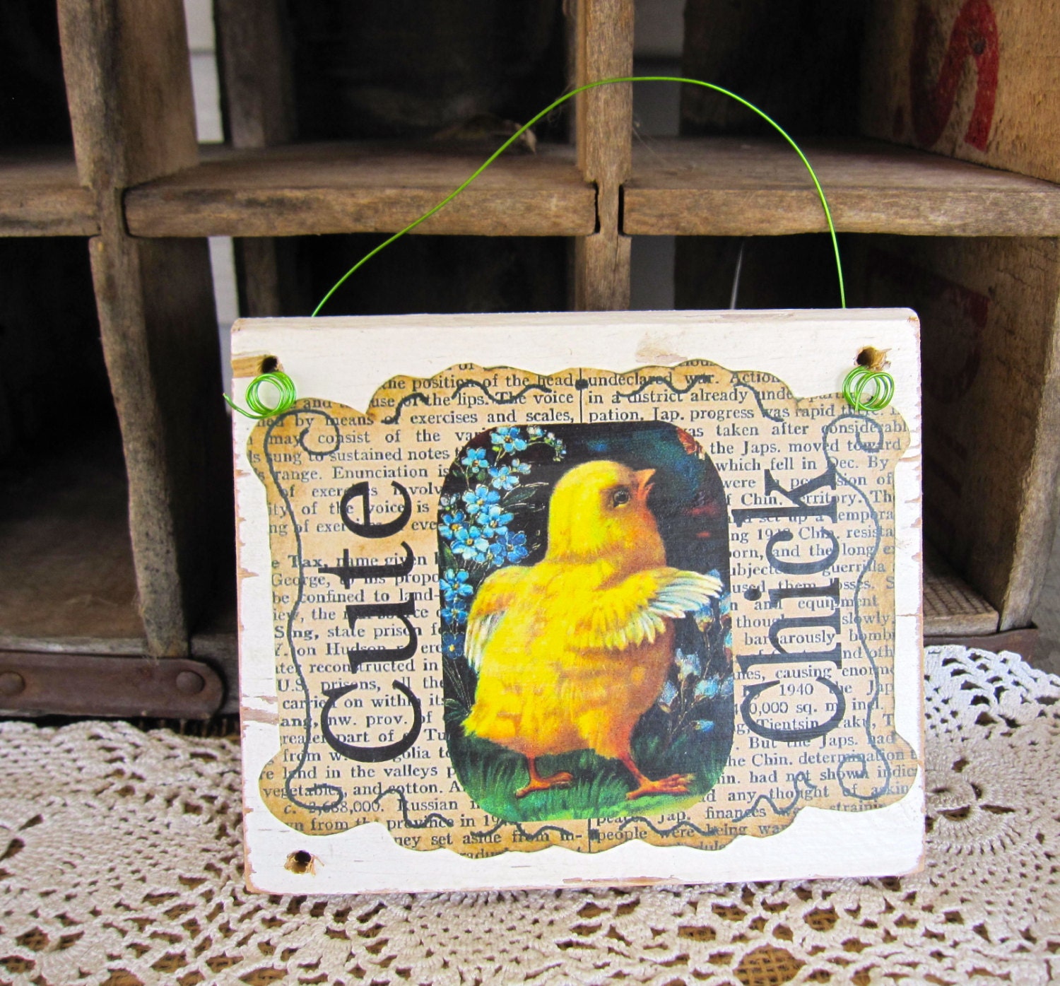 Easter Sign, Primitive Easter, Easter Decoration, Chick, Cottage chic, cssteam, ofg team