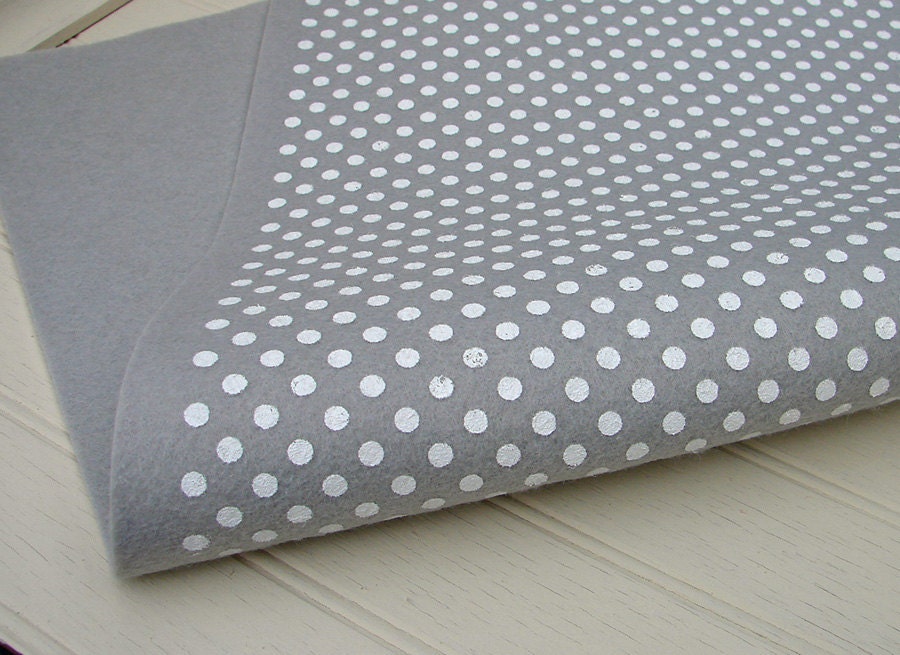 Wool Felt Sheet - Silver Gray with White Polka Dots - 12x18 Piece