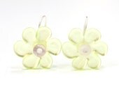Lime Green Sea Glass Flower Bead Earrings Handmade Lampwork Sterling Silver Made to Order