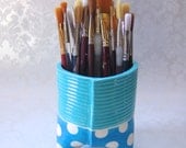 bright blue ceramic pencil pen brush holder  :) office decor