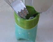 turquoise lime kitchen decor :) utensil holder -- ceramic cup