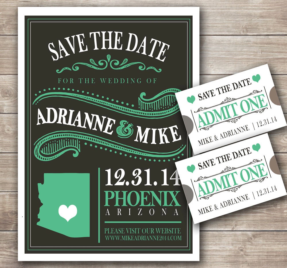 Vintage Blackbord with State Save the Date Announcement PDF File for DIY