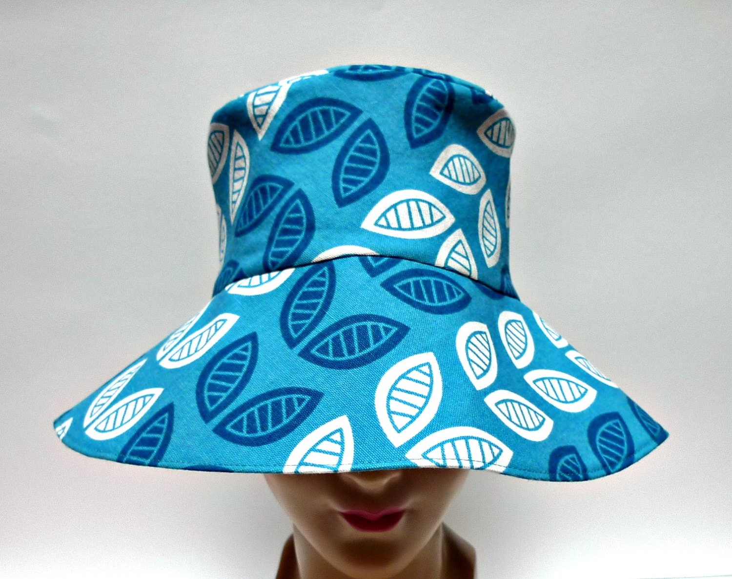 Women's  Sun Hat - Blue Leaf Canvas - Size L