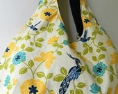 Market Tote- Flowers and Hummingbirds with Navy Twill Interior