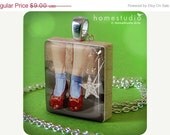 Moving Sale - RUBY SLIPPERS : a jewelry pendant charm made from a Scrabble Game Tile game piece