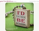 Moving Sale - Scrabble Necklace Charm : RATHER READ, Scrabble Tile Jewelry, Scrabble Pendant Game Tile. Necklace chain sold separately