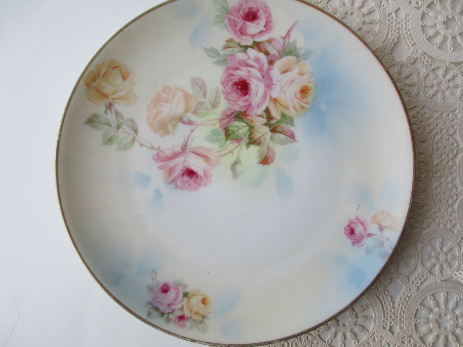 Vintage Prussia Royal  Rudoltadt Beyer Bock Volkstedt Rose Plate