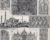Vintage 1930 French Chart Petit Nouveau Larousse Byzantine Art and Architecture