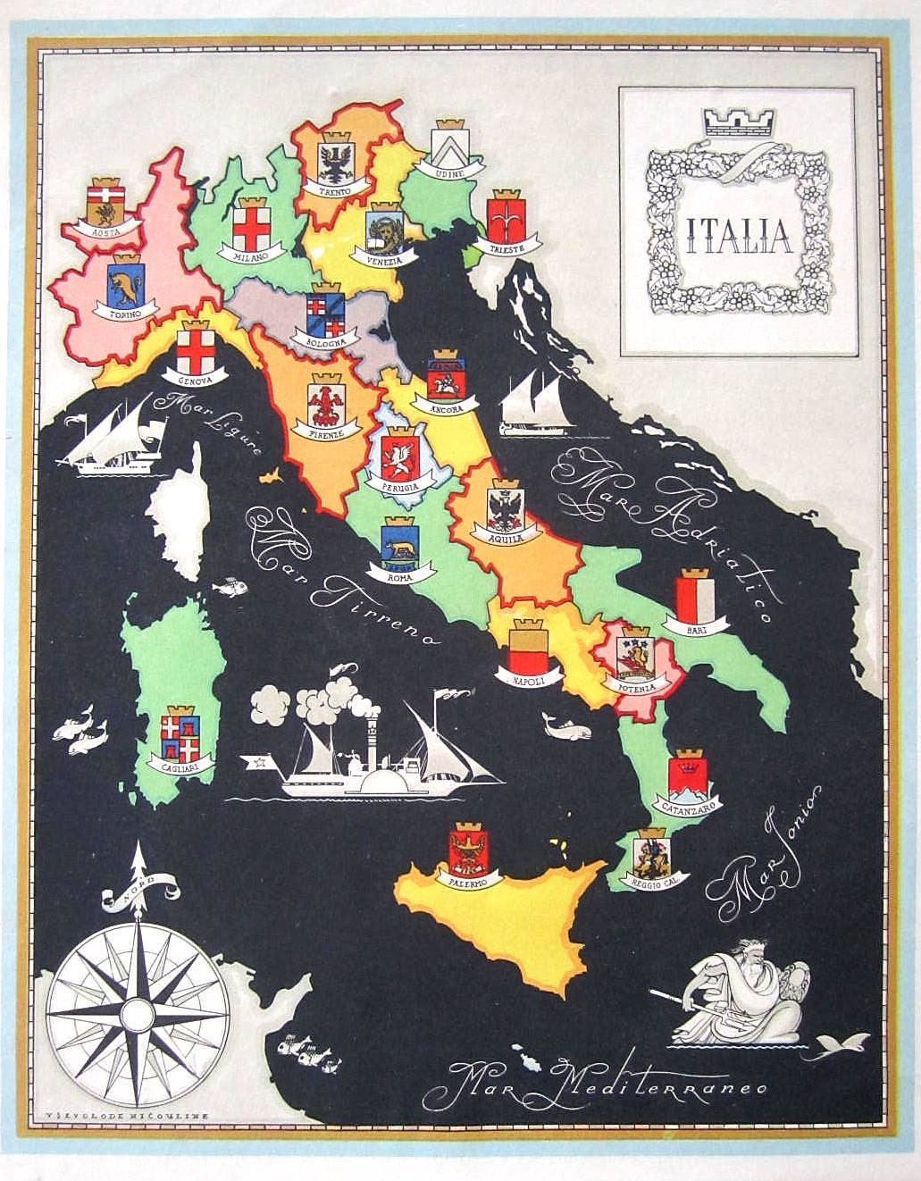 Vintage Italy Map, Giclee