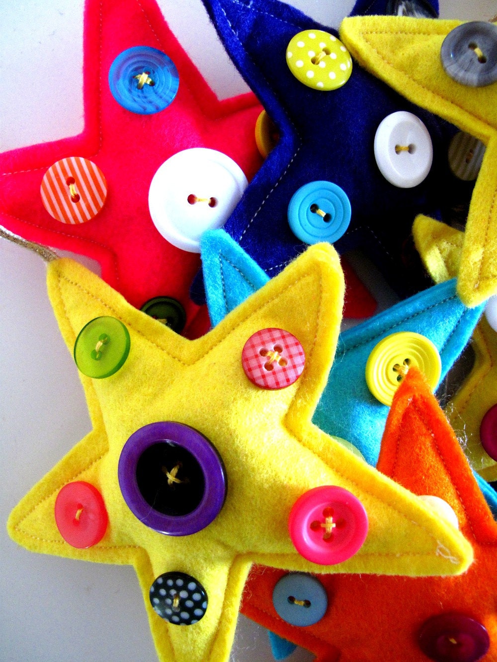 Christmas Star Button decorations in a 5 pack of bright neon modern colours - its all about the neon 2013