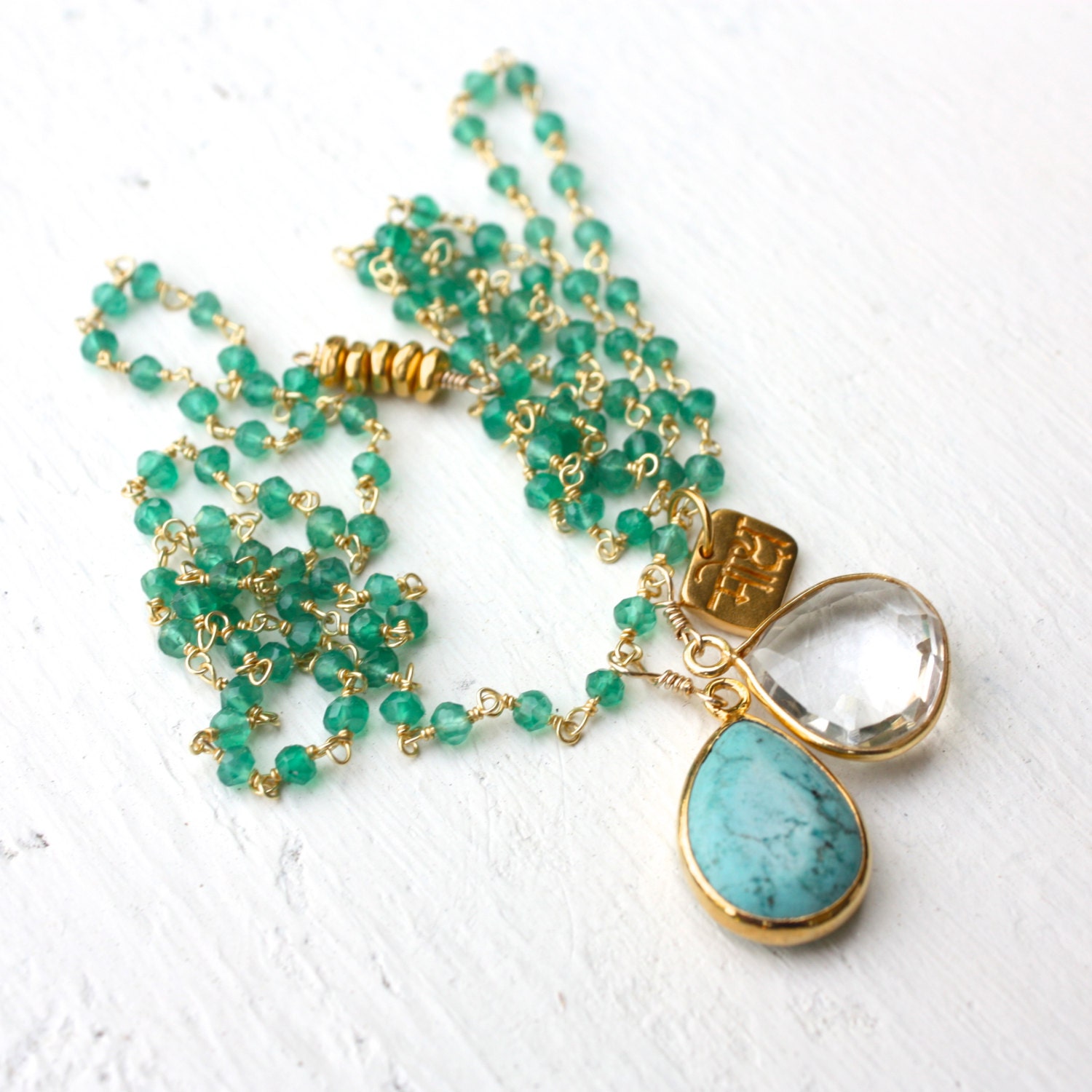 TenThings. MOKSH. african green onyx charm. necklace.