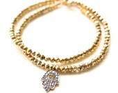 TenThings. PYRITE PAVE DIAMOND beaded double wrap bracelet.