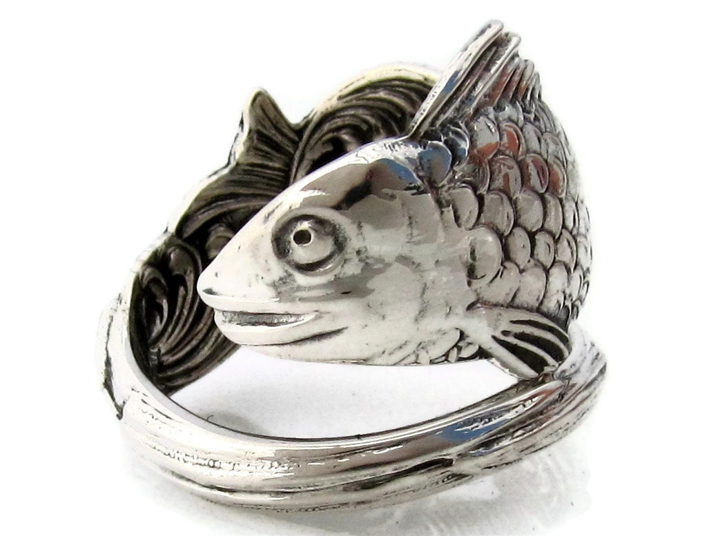 Spoon Ring Fish Size 6-12 Sterling Silver Art Nouveau