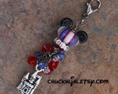 American Patriotic Mickey Style Disney Inspired Lampwork Glass DeSIGNeR Purse Charm 4th of July Military