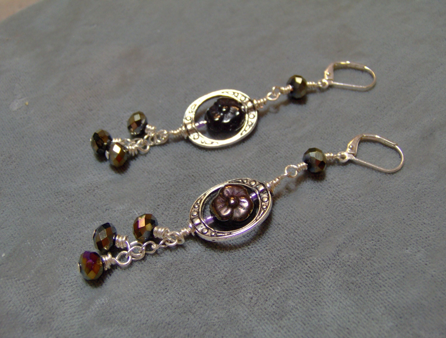 Crystal Earrings - Fire Polished Artisan Earrings - Silver Plated
