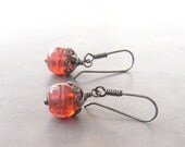 dangle earrings with blood orange lampwork beads and sterling silver ear wires