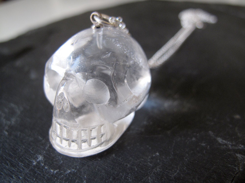 SKULL // Sterling silver pendant with natural Quartz Skull
