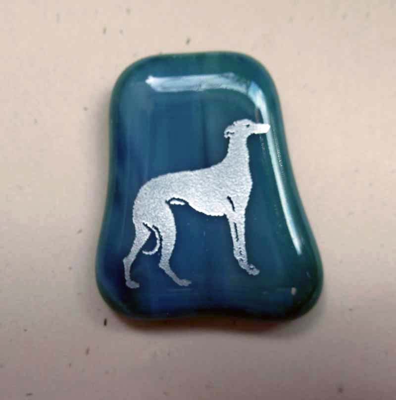 FrumsGlassMenagerie - Standing Greyhound Glass Pin, Blue