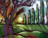 The Old Oak Tree Original Painting Colorful Folk Art