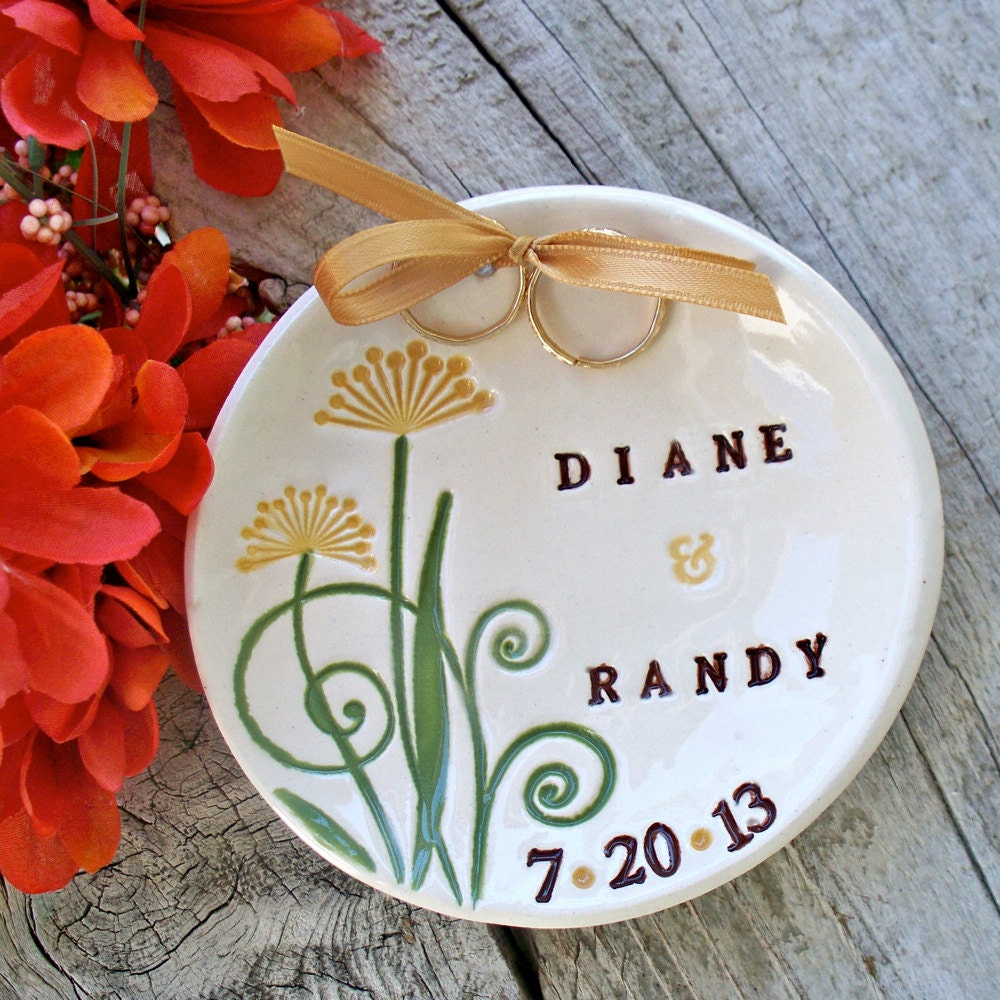 Dandelion Ring Bearer Bowl - Personalized Wedding Keepsake Dish - Ring Pillow Alternative