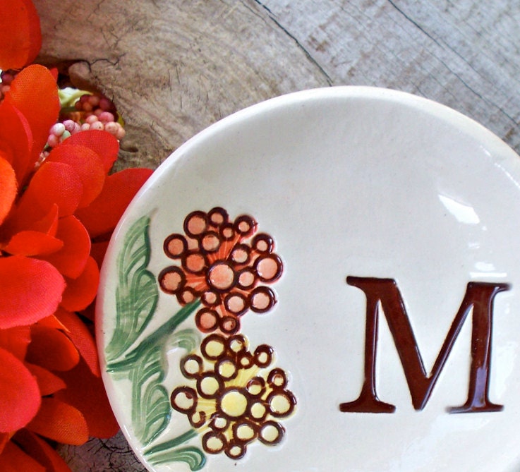Bubble Flower Monogrammed Ring Bowl-  Bridesmaid Gifts,  Maid of Honor, Flower Girl Gifts