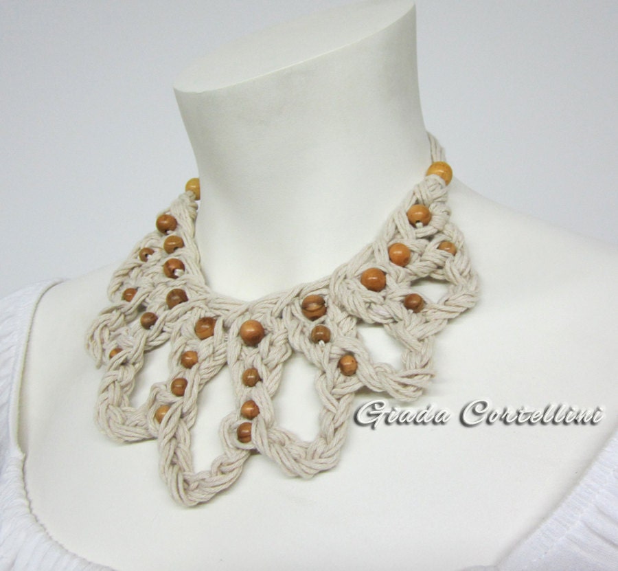 Natural cotton rope necklace, wooden beads, ethnic, summer, spring, simple, minimal, comfortable, natural,