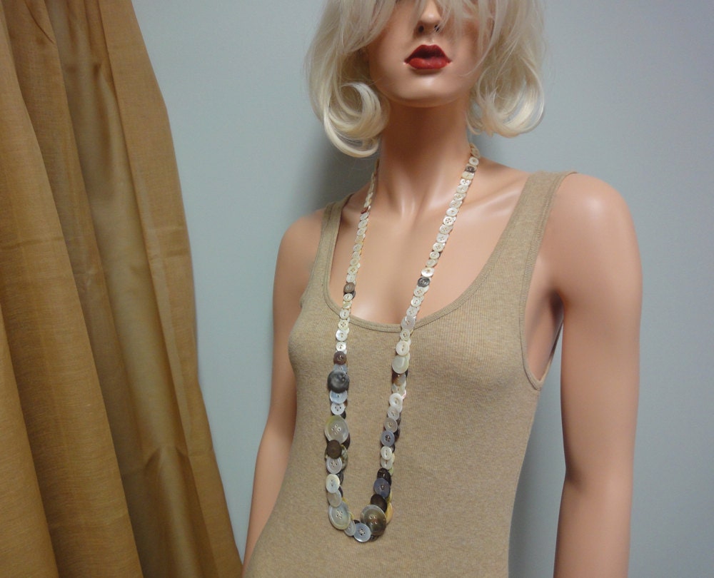 Antique Button Necklace, REEF, Mother of Pearl Shell and Abalone Statement Necklace