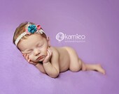 Kinsley - Vintage Inspired Rosette Headband - Aqua Teal Pink Cream Ivory Beige Nude Lace Ruffles - Newborn Infant Baby Girl Toddler Adult