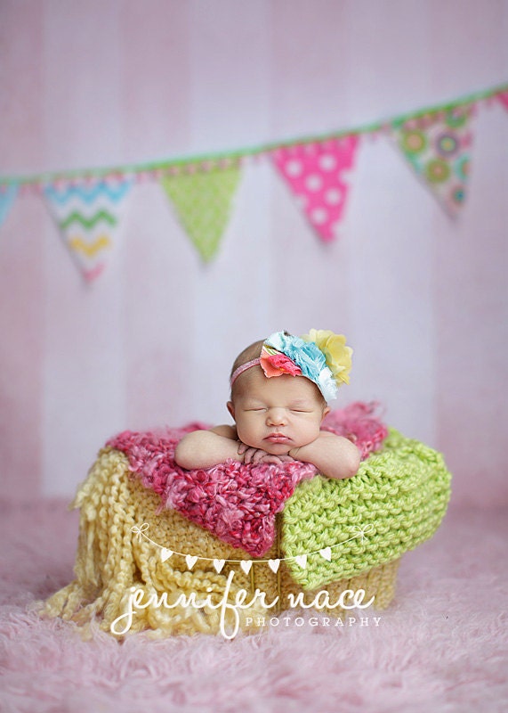 Fairy Flight - Coral Pink Aqua Blue Yellow Floral Rosettes Lace Headband - Glitter - Girls Newborns Baby Infant Adults