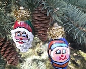 ON SALE Santa and Elf Christmas Tree Light Bulb Ornaments Hand Painted NBO10