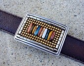 FREE shipping-Mosaic Belt Buckle-ON BROADWAY-brass, metal and agate artisan buckle
