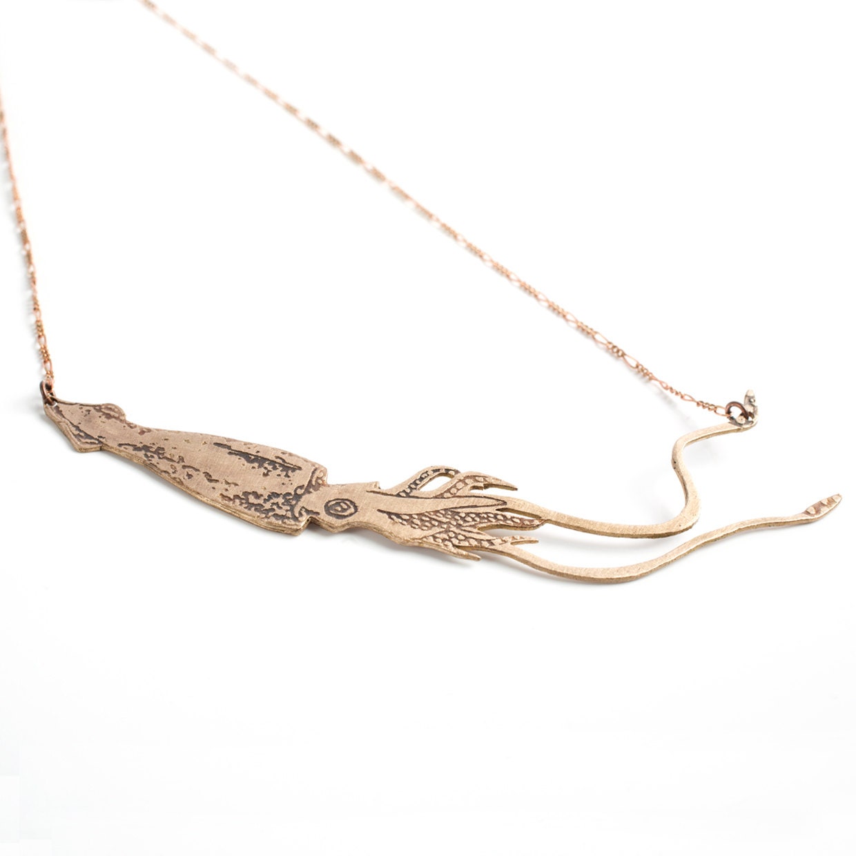 Giant Squid Etched Necklace, Bronze