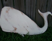 Wooden Whale 17x12 inches Distressed in Biscuit White Coastal and Nautical Boys Decor