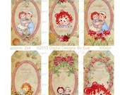 Raggedy Ann and Andy Hang Tags-   Digital Download - Printable  Digital Collage Sheet