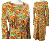 Vintage 60s Goldworm Dress Monet Red Poppy Floral Wool Multicolor Print M