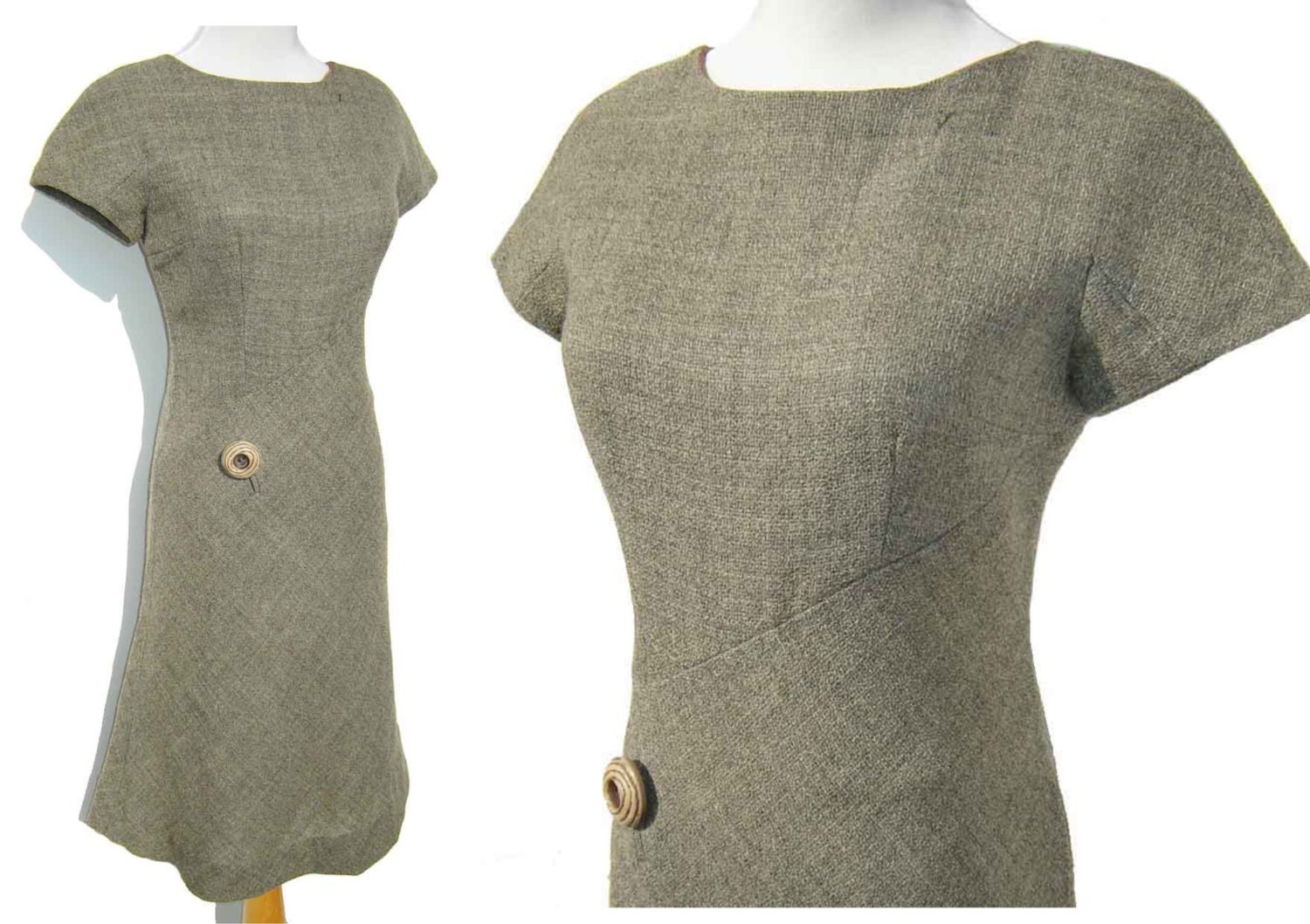 Vintage 60s Dress Shannon Rodgers Gray Wool Paris - S / M