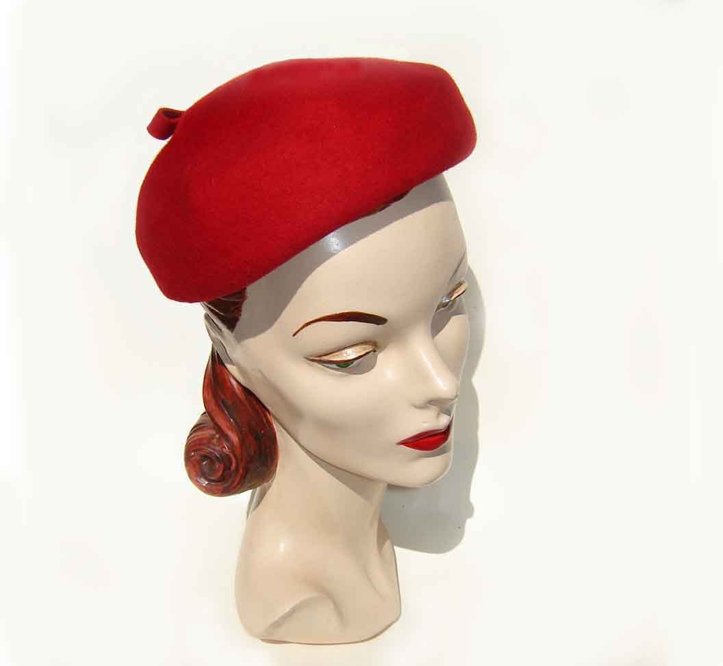 Vintage 50s Hat Red Beret Wool Felt Glenover Henry Pollak