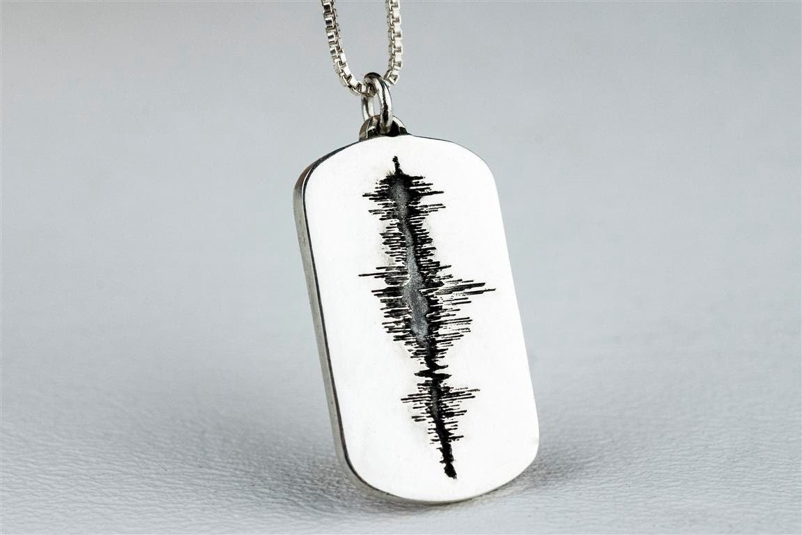 Sound Wave Necklace Fathers Day Jewelry Soundwave Personalized Custom Sterling Silver Dog Tag