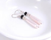 Long Dangle Earrings Vintage inspired Pink Black Crystal Teardrop Sterling Silver Handmade Accessories Under 25