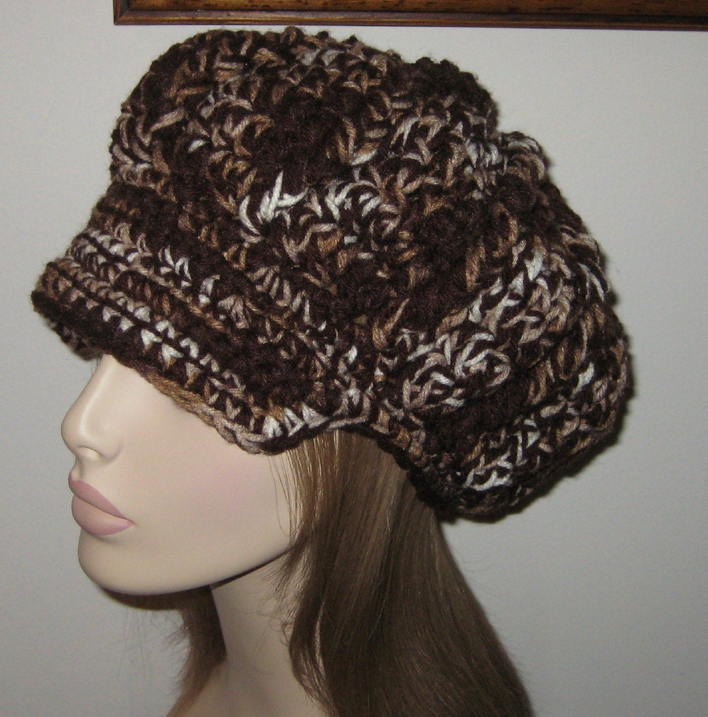 Crocheted Billed Newsboy Hat/ Winter Hat/ Billed Slouchy/Dread Tam