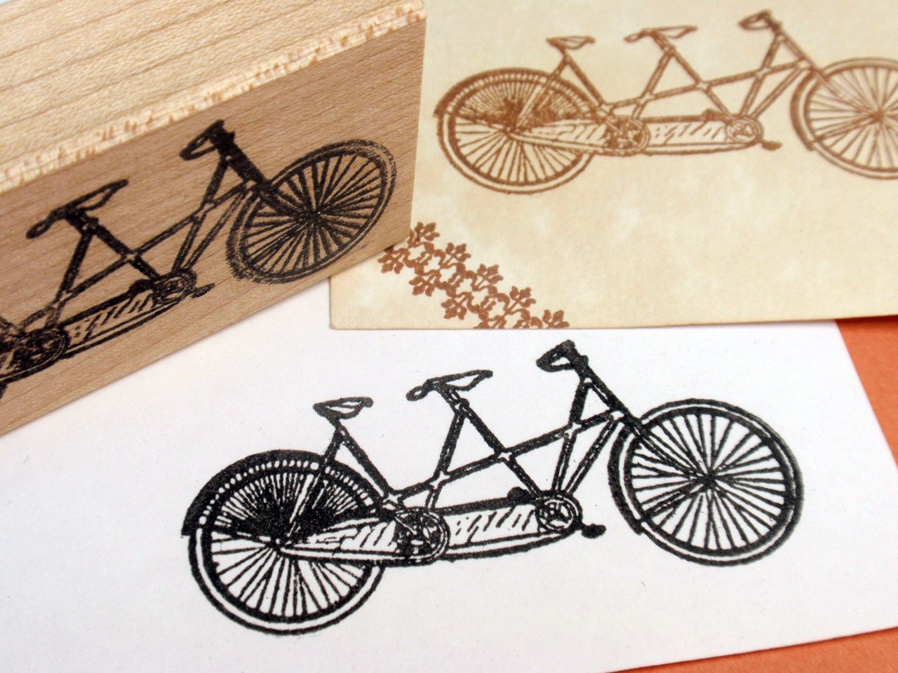 Tandem Bicycle Rubber Stamp  - LARGE - Handmade by BlossomStamps - BlossomStamps