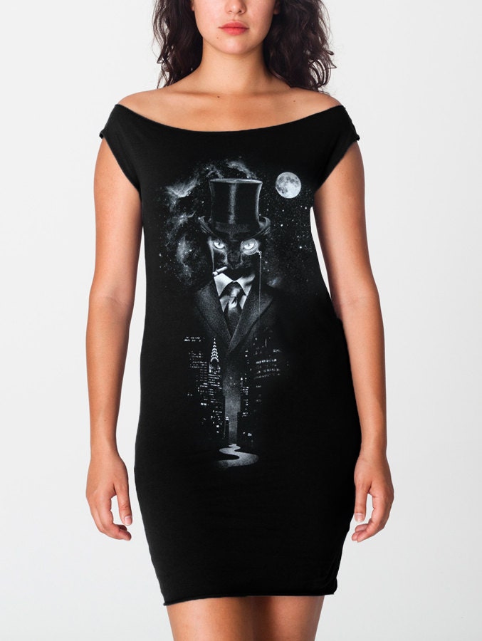 Night Watch - American Apparel T Dress ( Space dress, Galaxy dress , Cat dress, Surreal dress )